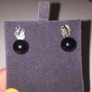 Georg Jensen sterling silver, onyx drop earrings